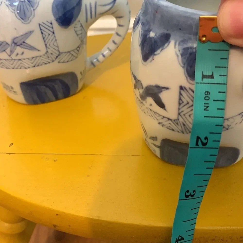 Blue and White Elephant Ceramic Mugs set of 4: pier 1